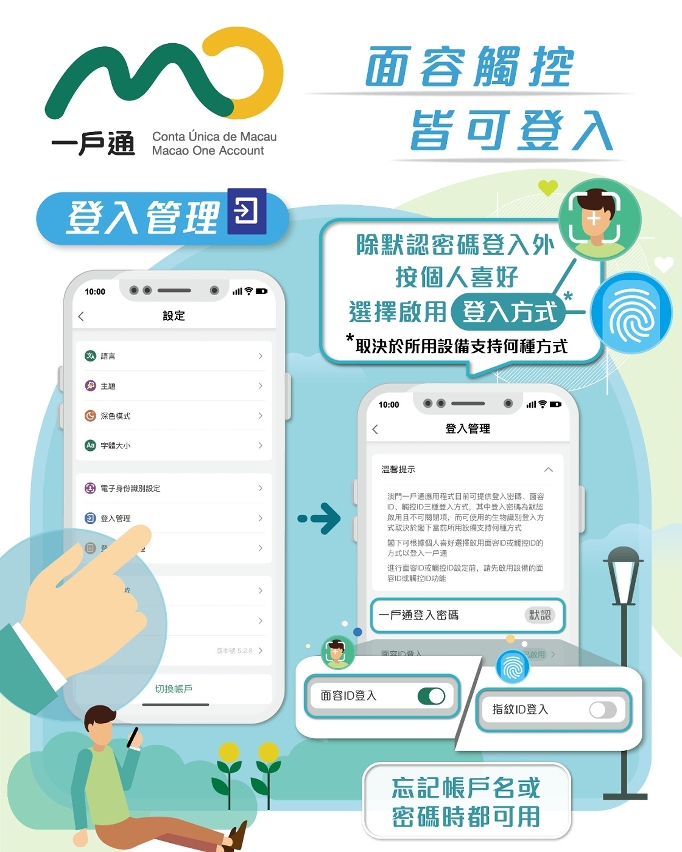 【登入管理】 面容觸控 皆可登入