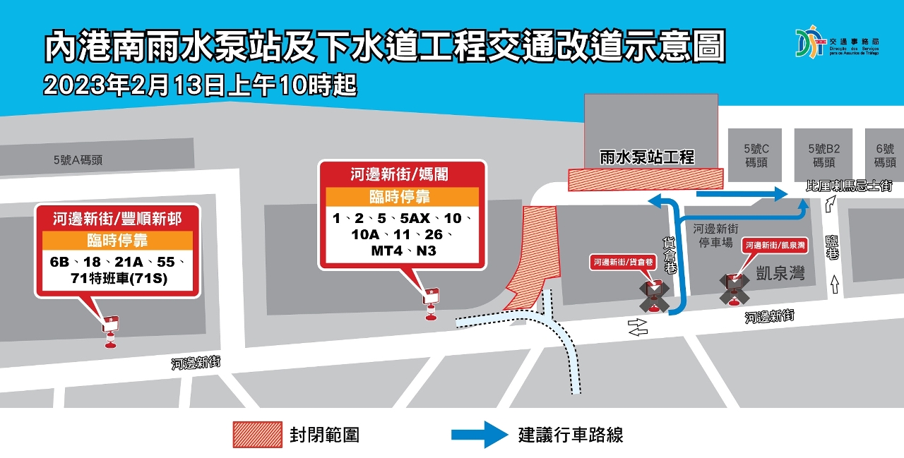 內港南雨水泵站及下水道工程交通改道示意圖