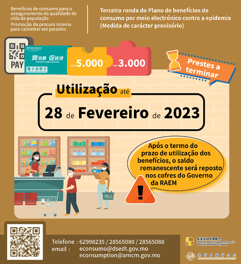 O prazo de utilização da “Terceira ronda do Plano de benefícios de consumo por meio electrónico contra a epidemia” terminará no dia 28 de Fevereiro de 2023