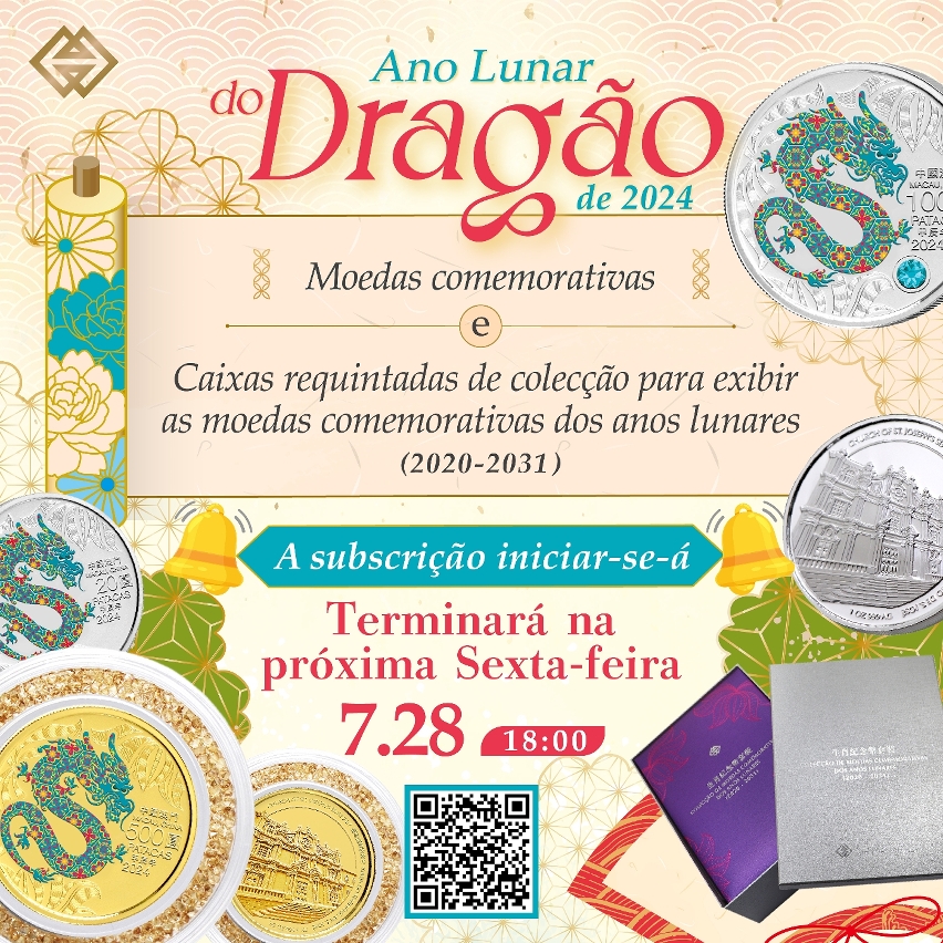 O prazo para subscrição das moedas comemorativas do Ano Lunar do Dragão e a caixa requintada de colecção termina na próxima sexta-feira