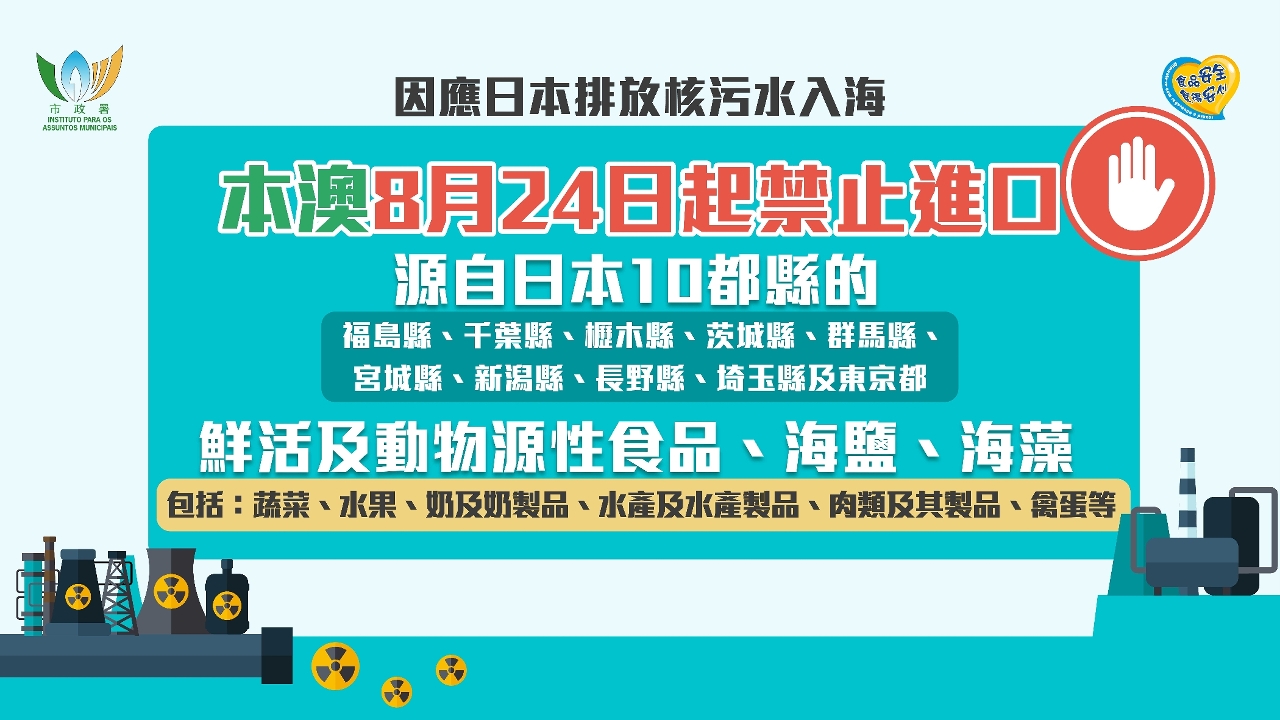 【图文包】本澳8月24日起禁止进口日本十都县区的涉事食品