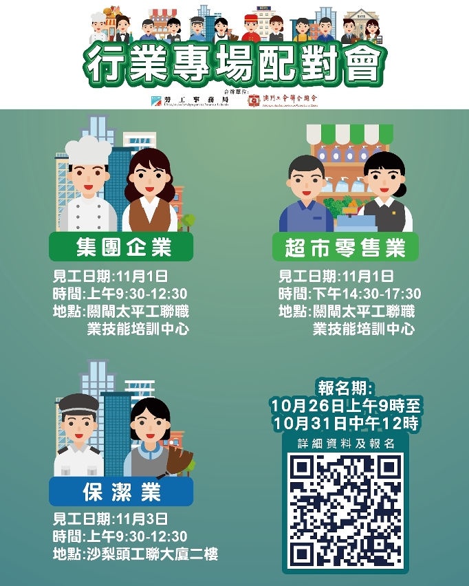 勞工局11月首周舉辦3場配對會共提供402個職缺