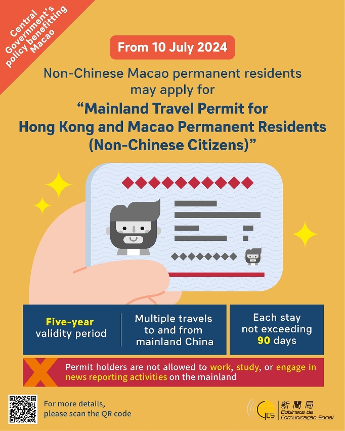 Central Government’s policy benefitting Macao - Facilitate travel of non-Chinese Macao permanent residents to and from the mainland China