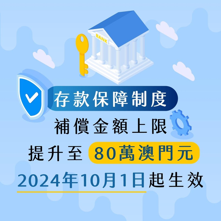 存款保障補償限額自2024年10月1日起調升至80萬澳門元