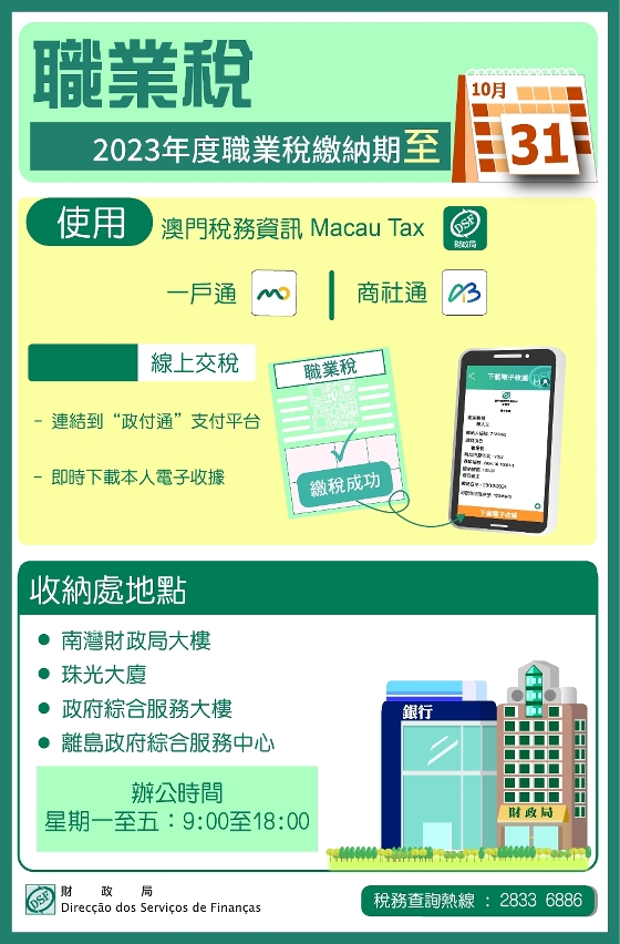 2023年度職業稅繳納期至10月31日