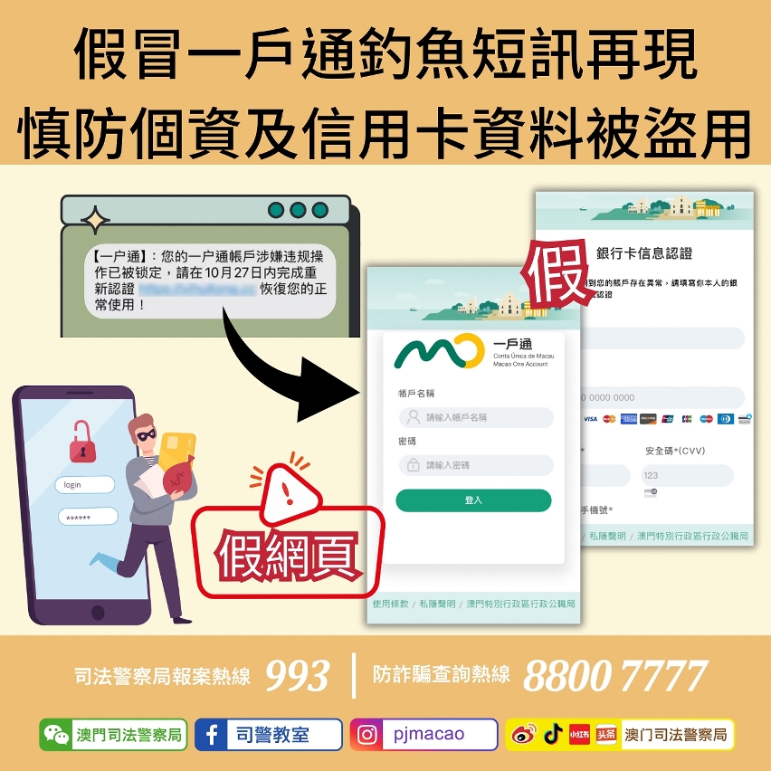 司警呼籲提防假冒一戶通釣魚短訊
