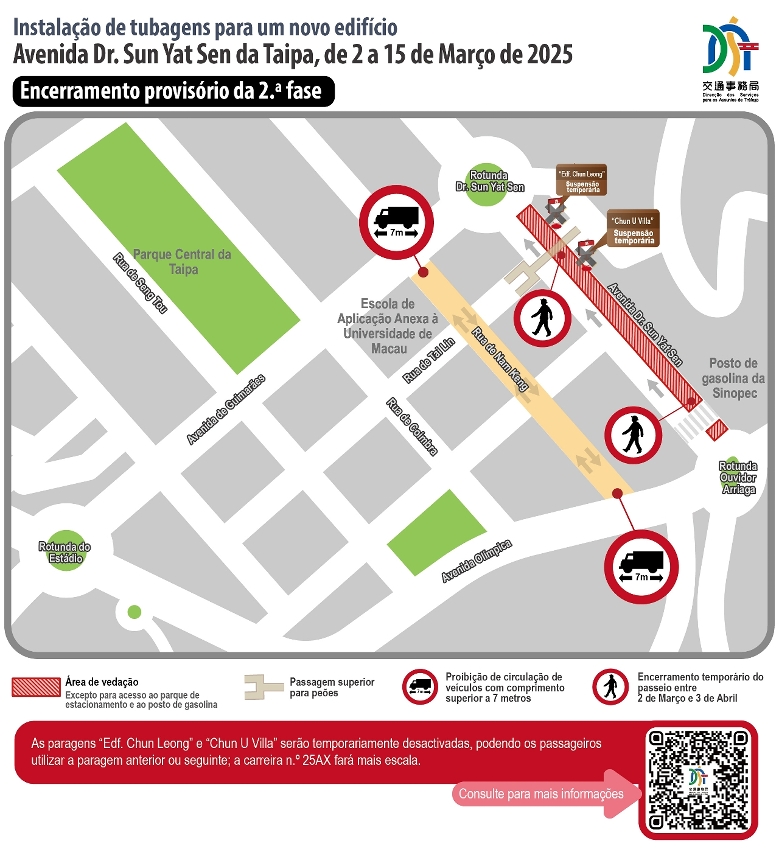 Encerramento provisório da 2.ª fase da avenida dr. sun yat sen da taipa