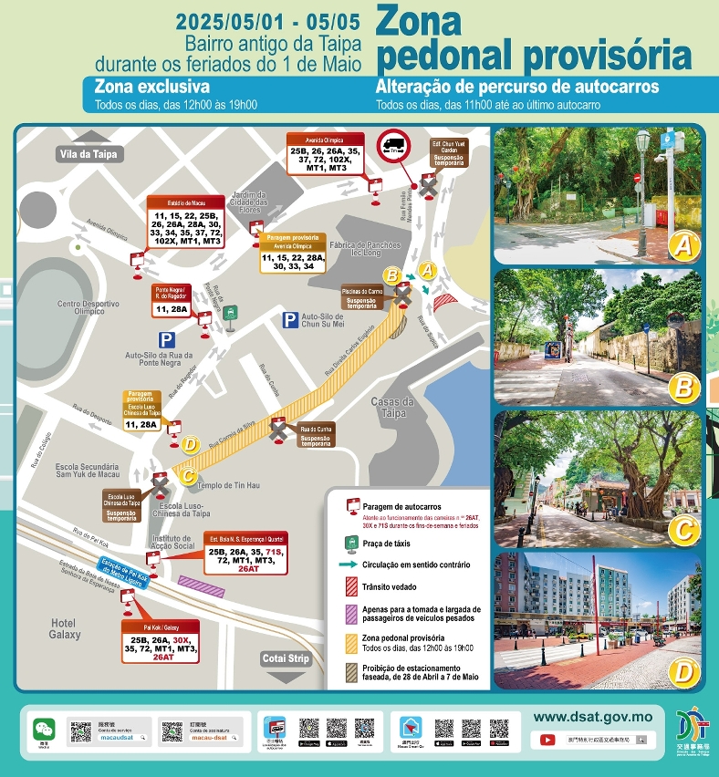 medidas provisórias de trânsito na zona pedonal do bairro antigo da taipa de 1 a 5 de maio