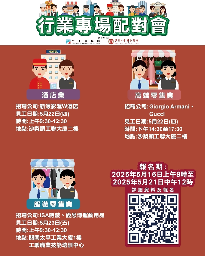 勞工局5月第四周舉辦3場配對會　提供77個職缺