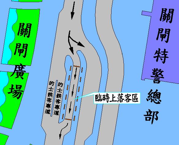 關閘臨時上落客區示意圖