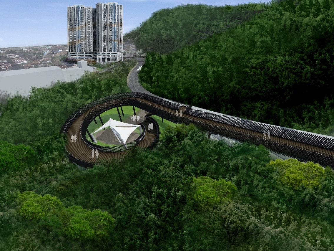 Planta de antevisão do circuito pedonal sobreelevado de ligação entre o Edf. do Lago e a Casa-Museu da Taipa