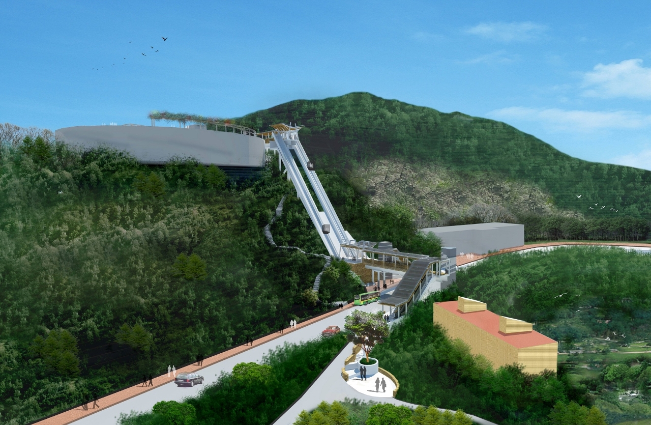 Planta de antevisão do circuito pedonal sobreelevado de ligação entre o Edf. do Lago e a Casa-Museu da Taipa, equipado de sistema pedonal automático