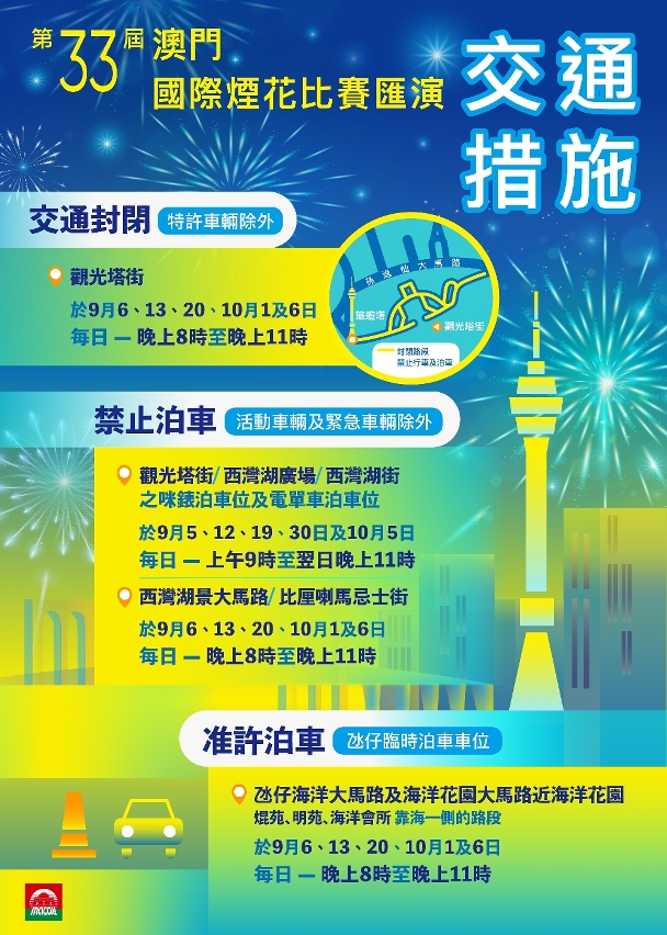 第33屆澳門國際煙花比賽匯演交通措施圖文包