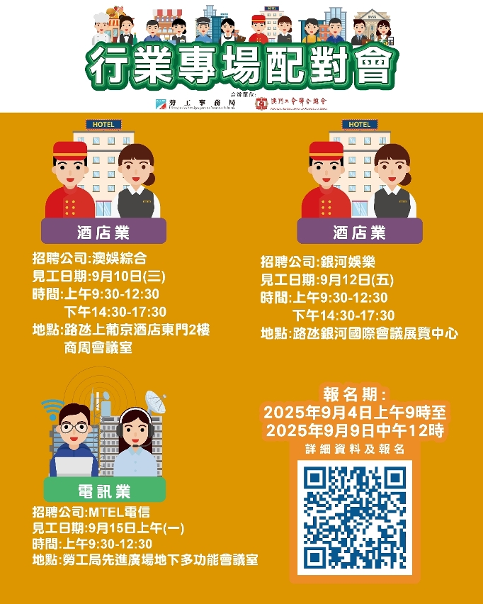 勞工局9月中旬舉辦3場配對會提供87個職缺