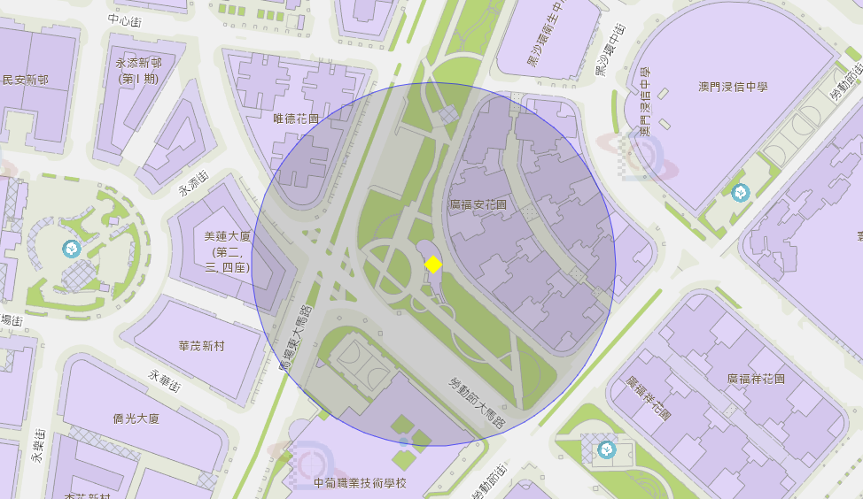 黑沙環公園附近風險區域100米半徑範圍