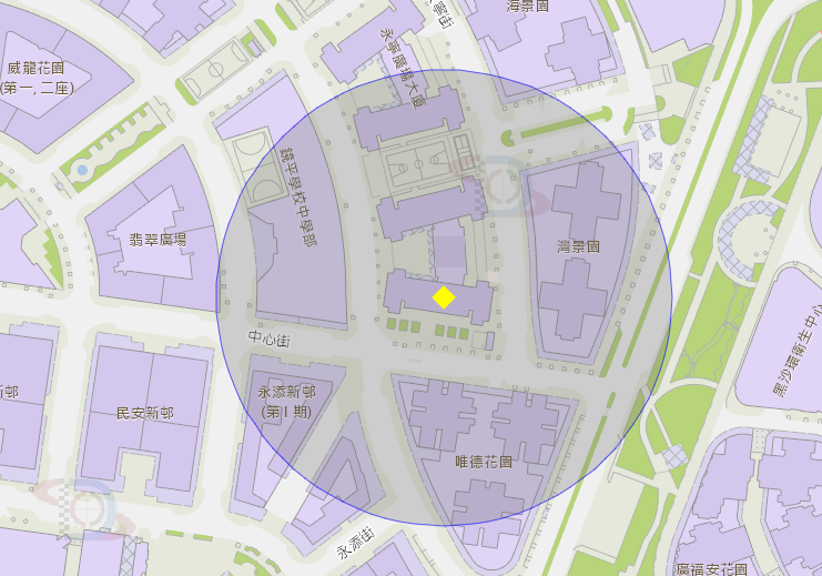 中心街永寧廣場第四座附近風險區域100米半徑範圍