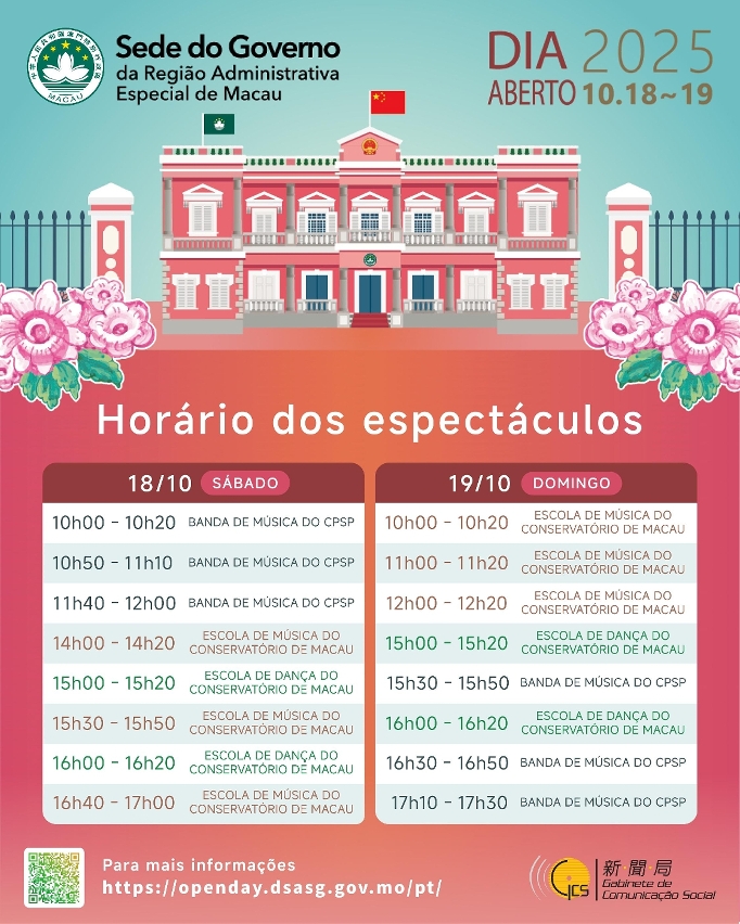 Dia de abertura da Sede do Governo - Horário dos espectáculos