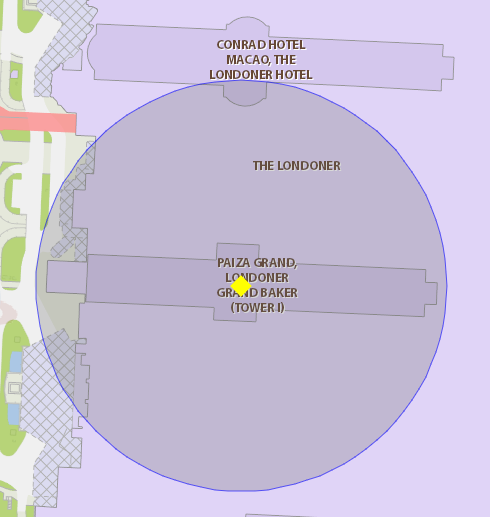 Zona de risco com raio de 100 metros nas proximidades do hotel londoner grand