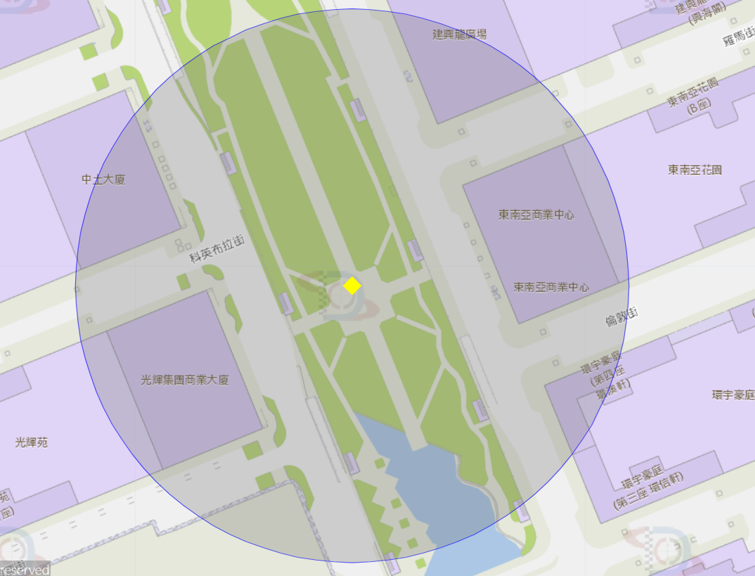 宋玉生公園附近風險區域100米半徑範圍