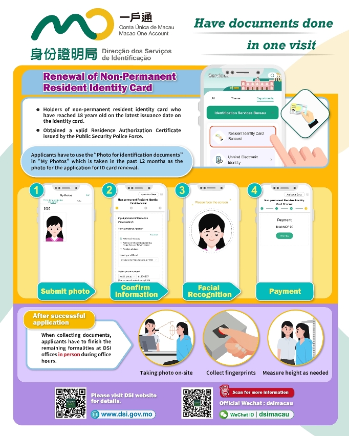 Applying for Renewal of Non-permanent Resident Identity Card via Macao One Account
