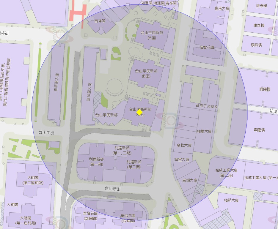 关闸马路台山平民新邨C座附近风险区域100米半径范围