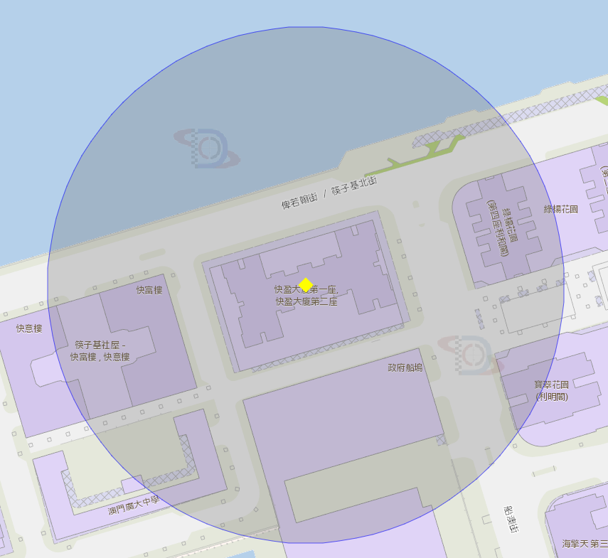 快盈大厦第一座附近风险区域100米半径范围