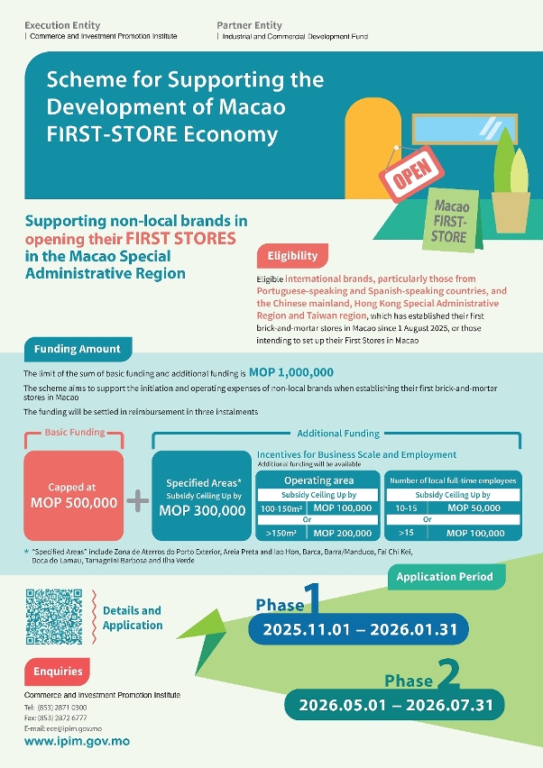 The poster of the “Scheme for Supporting the Development of Macao First Store Economy”