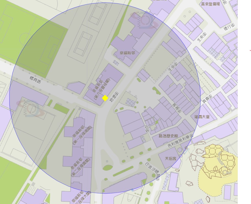 4. 氹仔地堡街181-185號附近風險區域100米半徑範圍