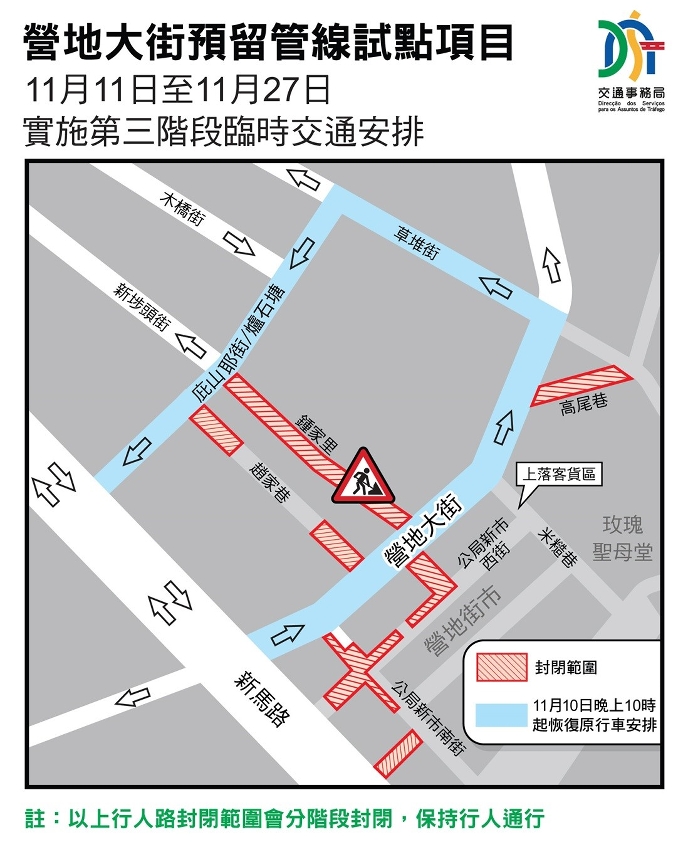 营地大街预留管线试点项目 11月11日至11月27日实施第三阶段临时交通安排