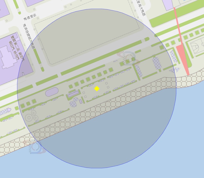 觀音像海濱休憩區附近風險區域100米半徑範圍