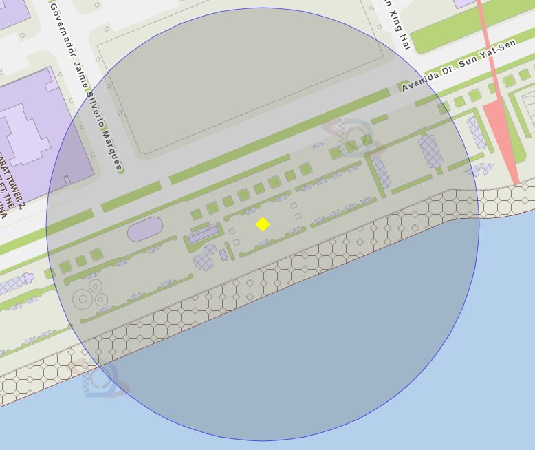 A área de risco com um raio de 100 metros, delimita a zona de lazer da marginal da estátua de kun iam