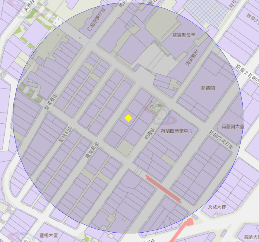 疯堂新街30至36号附近风险区域100米半径范围