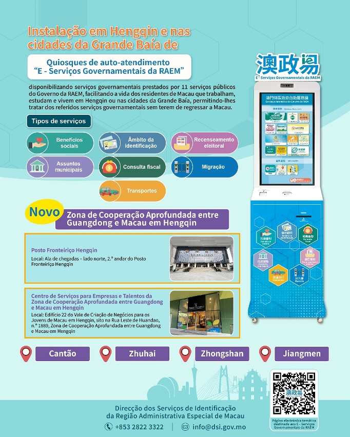 【Infografia】Locais dos quiosques de auto-atendimento “E - Serviços Governamentais da RAEM”