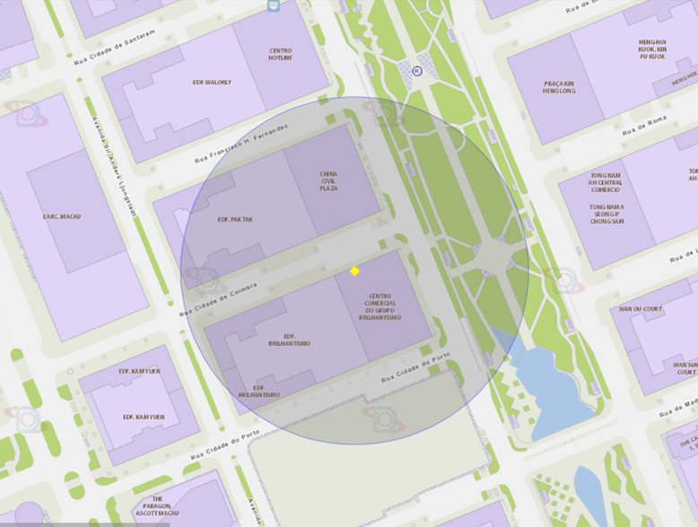 zona de risco com raio de 100 metros nas proximidades da Rua Cidade de Coimbra, n.º 484, (NAPE)