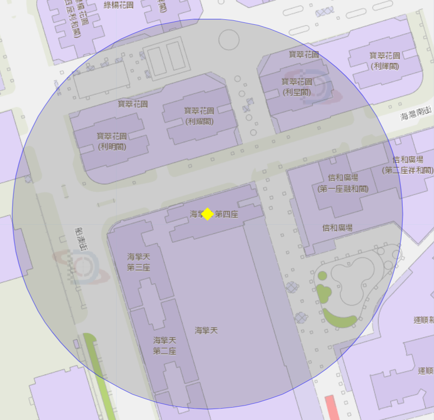 海灣南街海擎天第四座附近風險區域100米半徑範圍