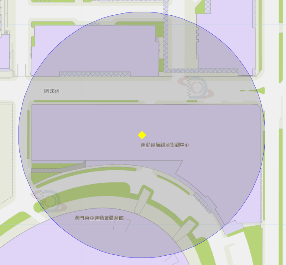 网球路运动员培训及集训中心附近风险区域100米半径范围