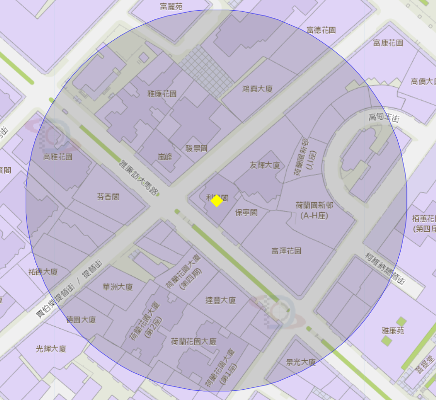 雅廉訪大馬路利賢閣附近風險區域100米半徑範圍