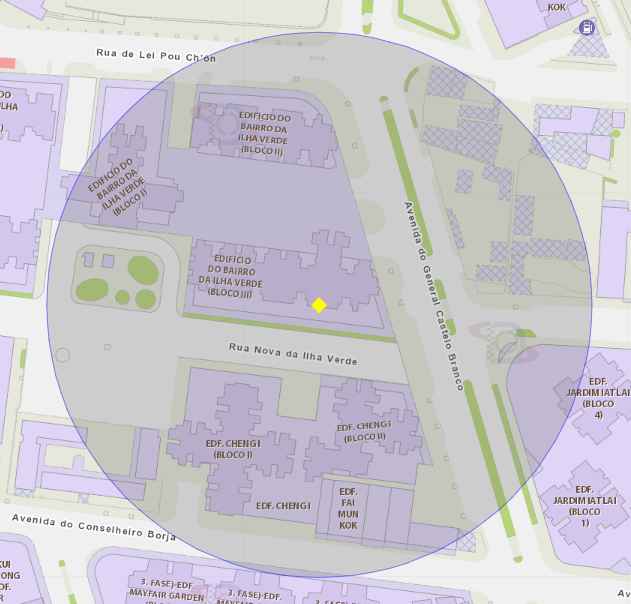 A área de risco com um raio de 100 metros, delimita o bloco 3 do edifício do bairro da ilha verde, situado na rua nova da ilha verde