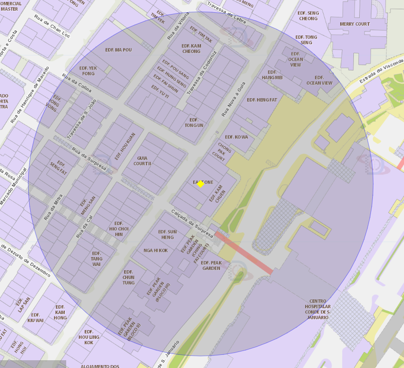 Zona de risco com raio de 100 metros nas proximidades do edifício east one, na rua nova à guia