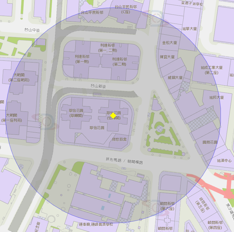 亚马喇土腰  关闸马路翠怡花园（怡晖阁）附近风险区域100米半径范围