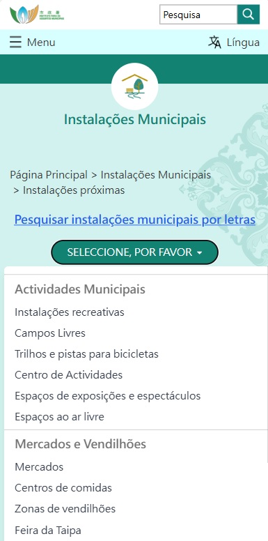 página temática “instalações próximas” da página electrónica do iam
