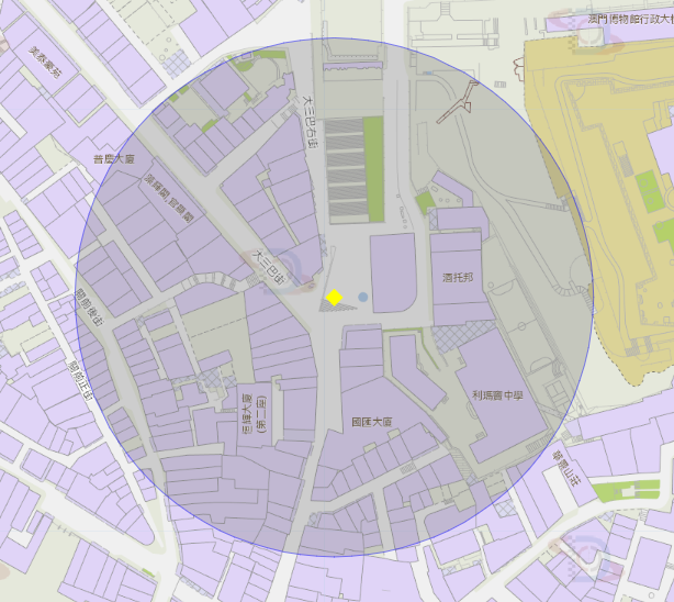 大三巴附近風險區域100米半徑範圍