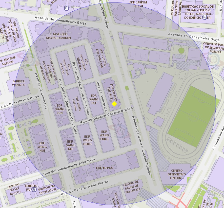 zona de risco com raio de 200 metros nas proximidades do Edifício Ko Fu, na Avenida do General Castelo Branco