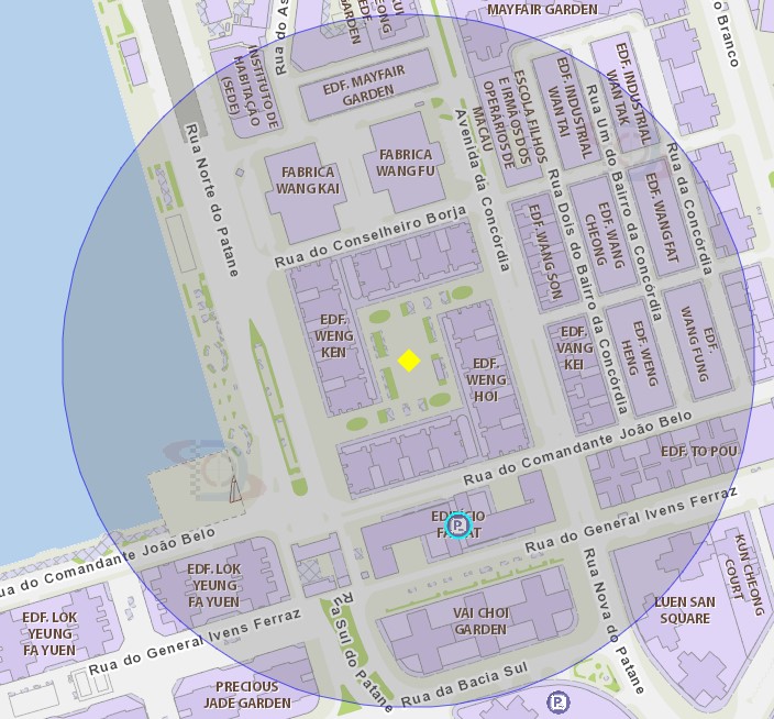 zona de risco com raio de 200 metros nas proximidades da Zona de Lazer contígua ao Edif. Wang Hoi e Wang Kin, na Avenida do General Castelo Branco.