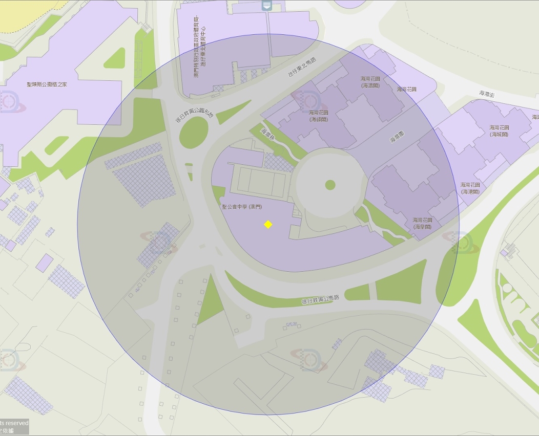 氹仔徐日昇寅公馬路109-117號聖公會中學附近風險區域100米半徑範圍