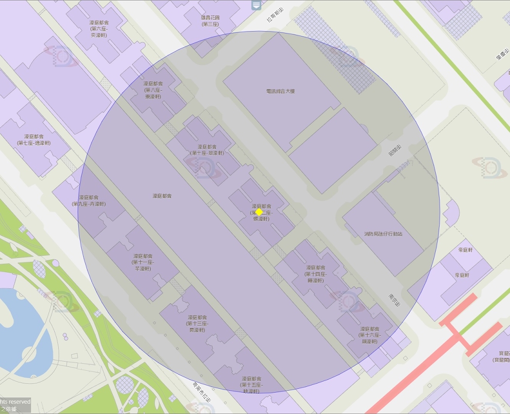 氹仔南京街469号濠庭都会第12座附近风险区域100米半径范围