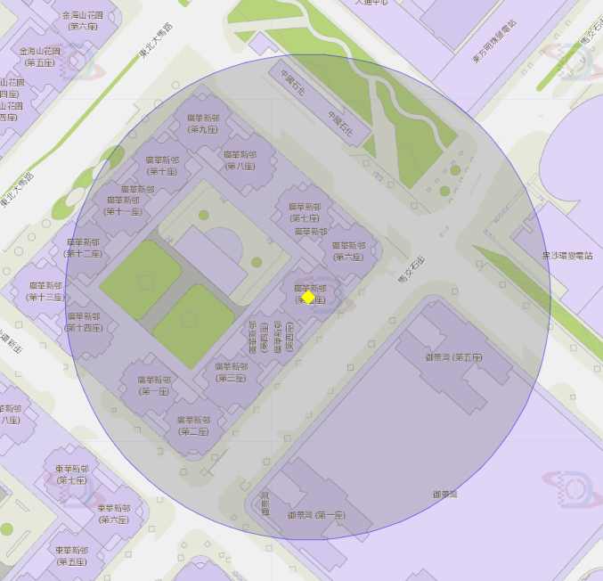 馬交石街廣華新村第五座附近風險區域100米半徑範圍