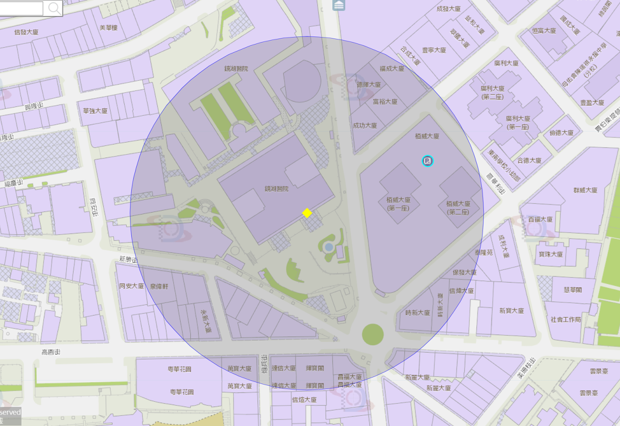 鏡湖醫院附近風險區域100米半徑範圍