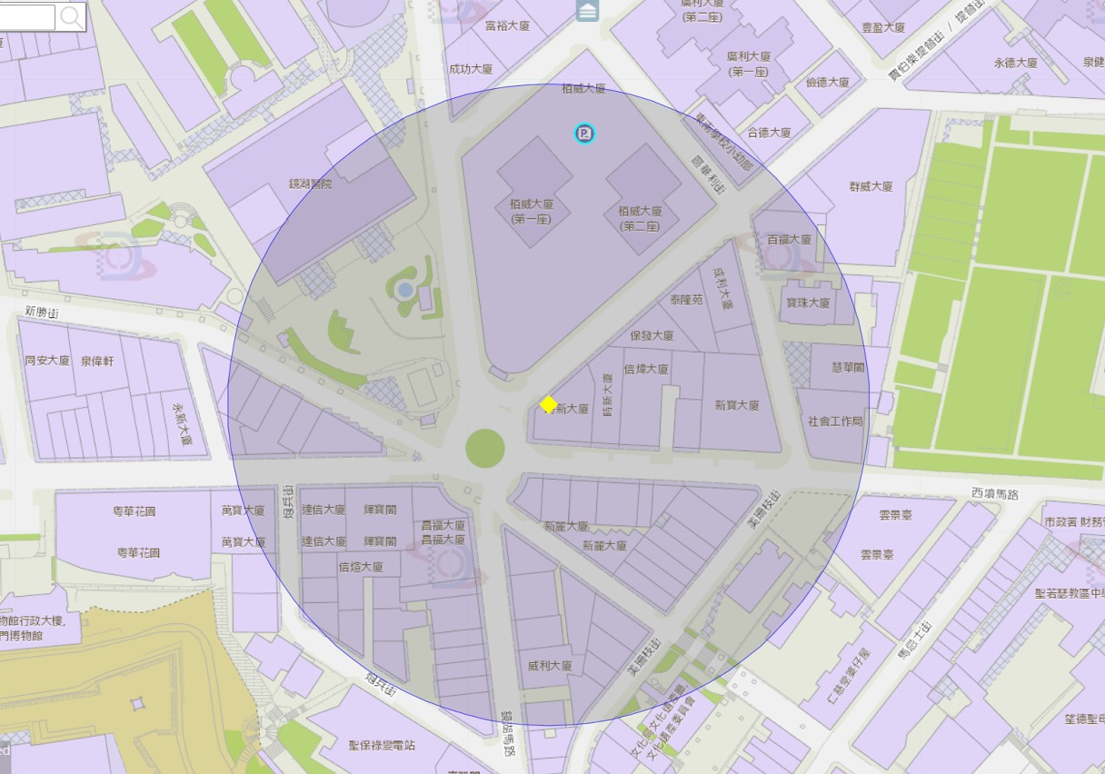 澳门贾伯乐提督街129-139号号附近风险区域100米半径范围