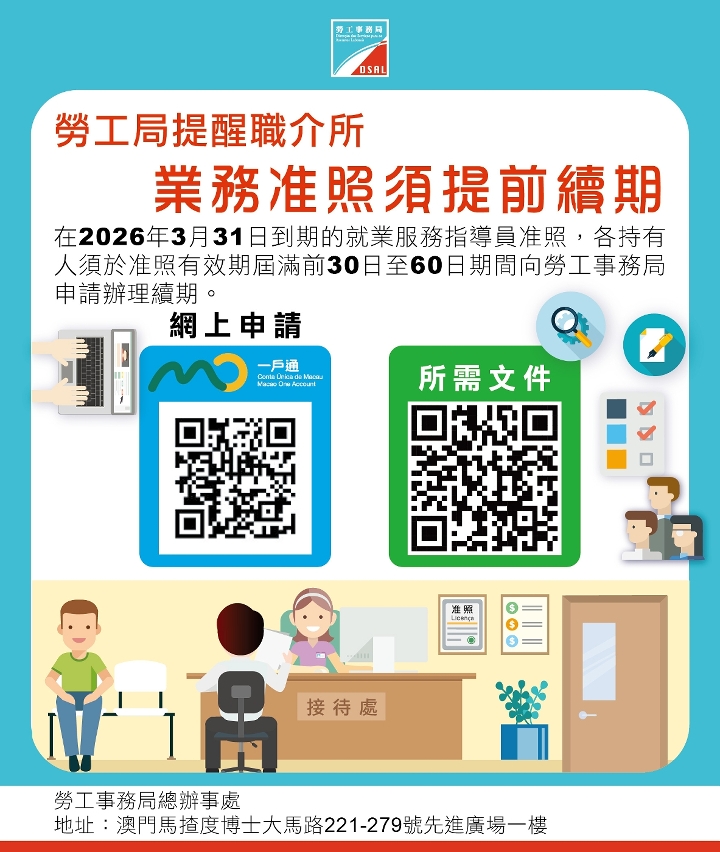 勞工局提醒就業服務指導員准照提前續期